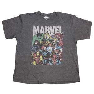 Marvel Comics‎ Graphic T-Shirt XL Gray Superhero Hulk Iron Man Spiderman